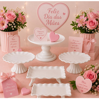 Kit 1 boleira 15x24 2 oitavada frizada 3 bandeja frizada com pé decoracao