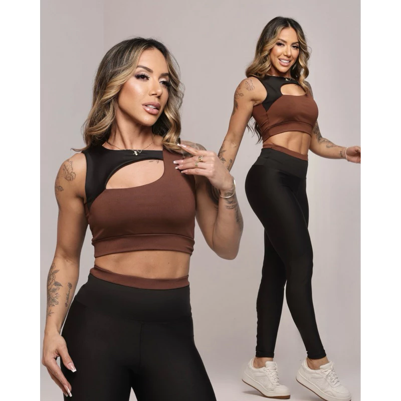 Conjunto Academia Top Fitness e Legging Cintura Alta Zero Transparência Suplex — imagem 1