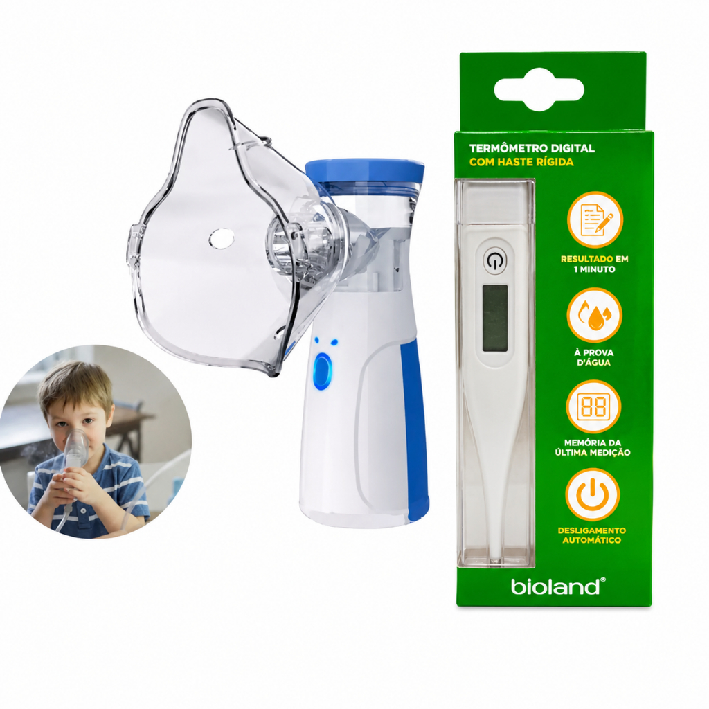 Kit Nebulizador Ultrassônico Portátil com Termômetro Digital