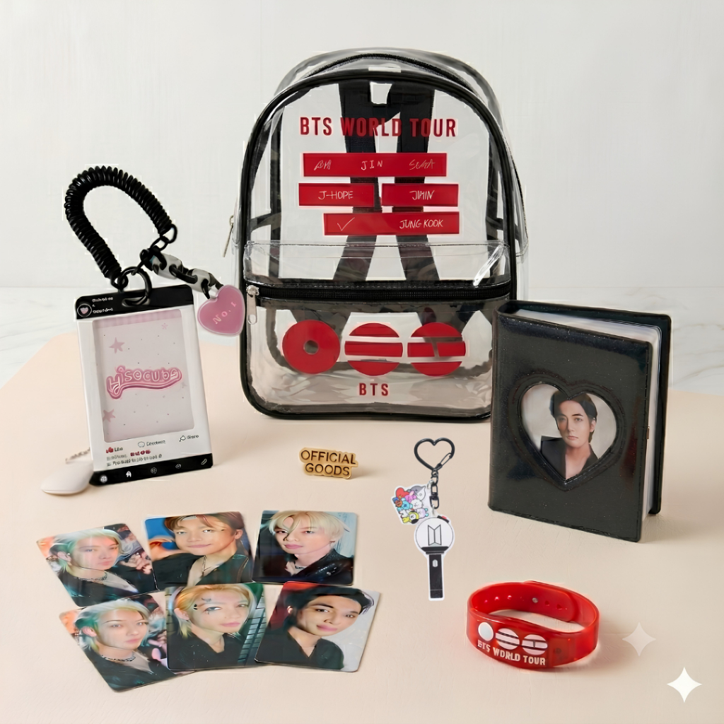 Kit Completo Mochila BTS Worl Tour Arirang Álbum Photocad Holder Pulseira Led Kpop Fã