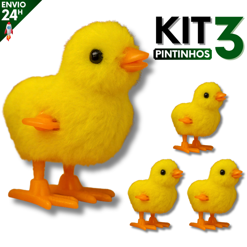 Kit 3 Pintinho Amarelinho com Corda Brinquedo Infantil Pelúcia Colorido