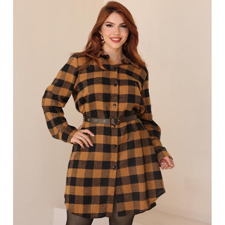vestido camisão chemise flanelado xadrez com botões manga longa