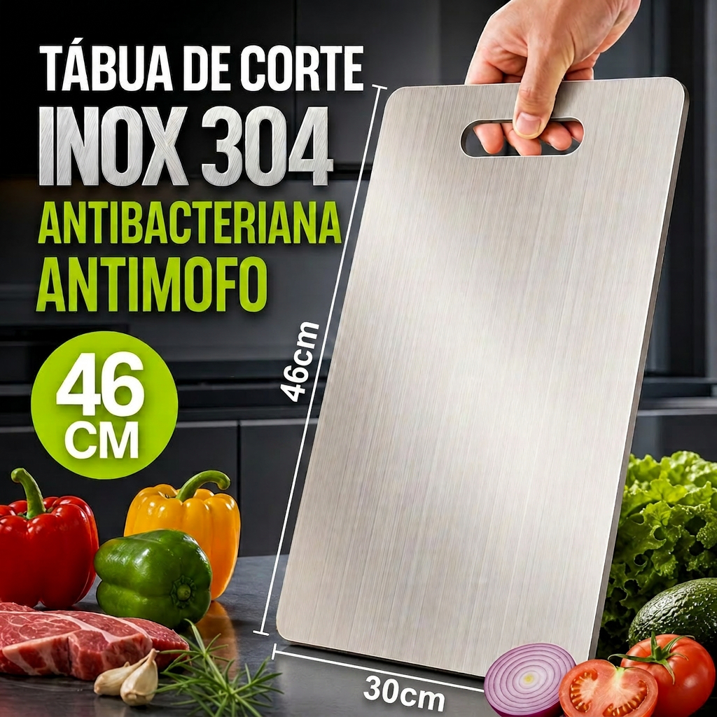Tábua De Corte Inox 304 Antibacteriana Antimofo 46cm Para Cozinha - Tábua De Cozinha