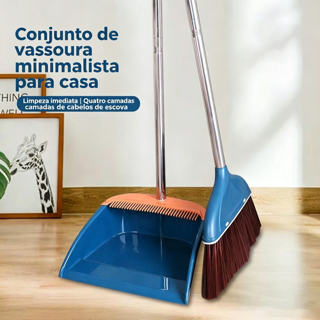Kit de Vassoura com Cabo,  Vassoura de Pelo com Cabo e Pá de Lixo com Cabo,Adequado para limpeza doméstica e de escritór