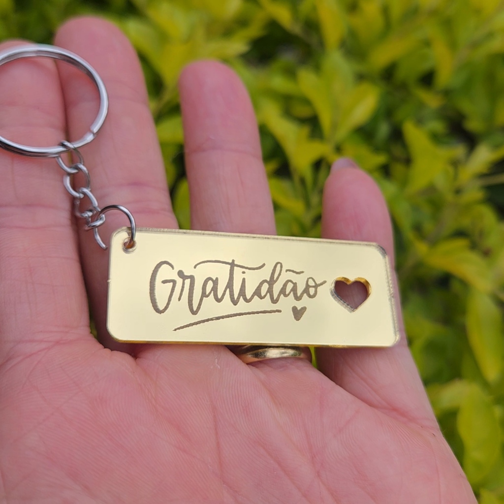 Aplique em Acrílico Espelhado para Chaveiro em Acrílico Gratidão e  Lembrancinha Especial 5 x 2 cm