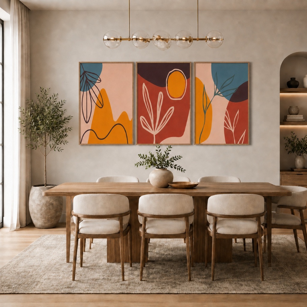 Quadro Decorativo Abstrato 3 Telas Com Moldura Para Sala Quarto Escritório