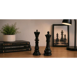 Estatueta Rei Rainha Xadrez Decorativa Escultura Decoração Sala Escritório Luxo