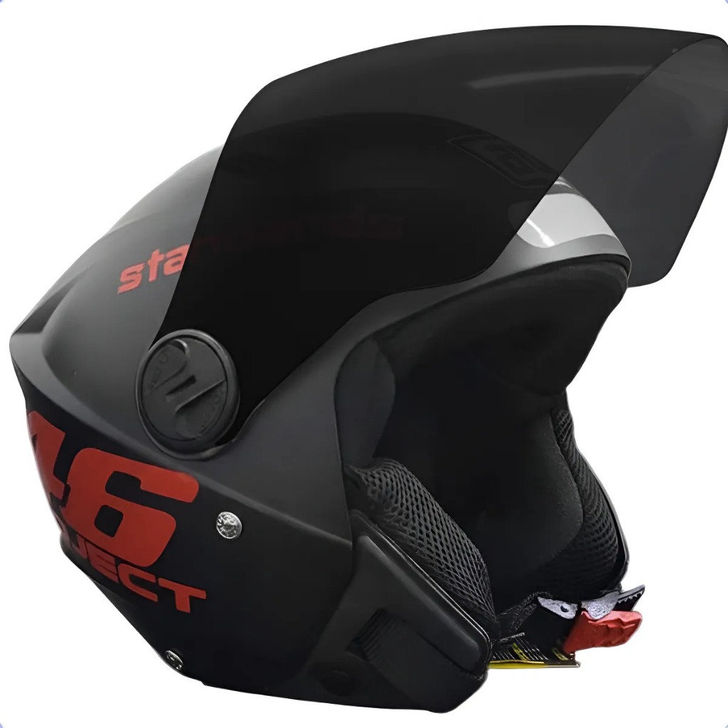 Capacete Adesivado Project 46 Vermelho Preto Fosco Viseira Fumê — imagem 2 de 2