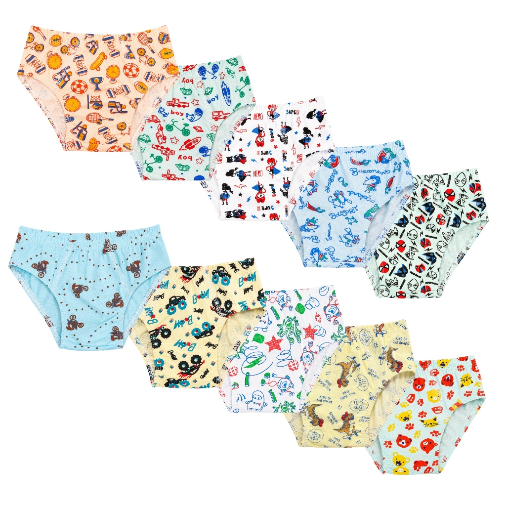 Kit 5-10 Cueca Infantil 100% Algodão Estampada Tecido Premium
