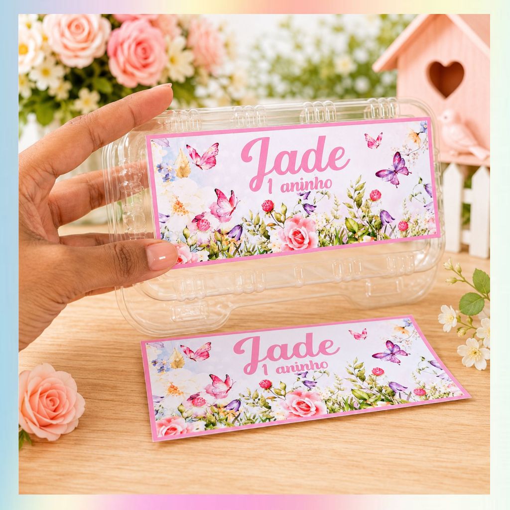 Adesivo Personalizado Jardim das borboletas | Para Marmitinha Festa | Lembrancinha Aniversário Infantil