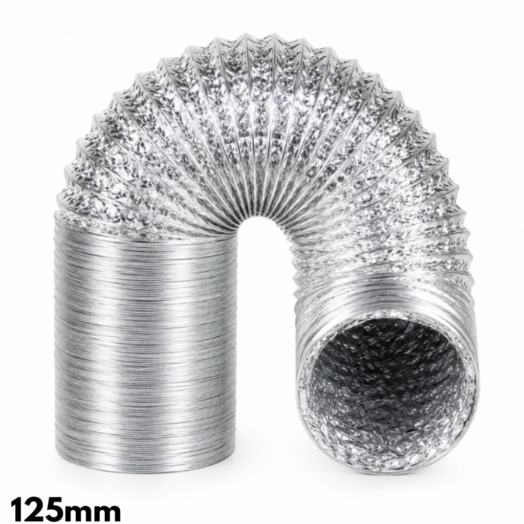 Duto Flexível 125mm 1 Metro Alumínio Tubo Exaustor Para Ventilação Saída De Ar