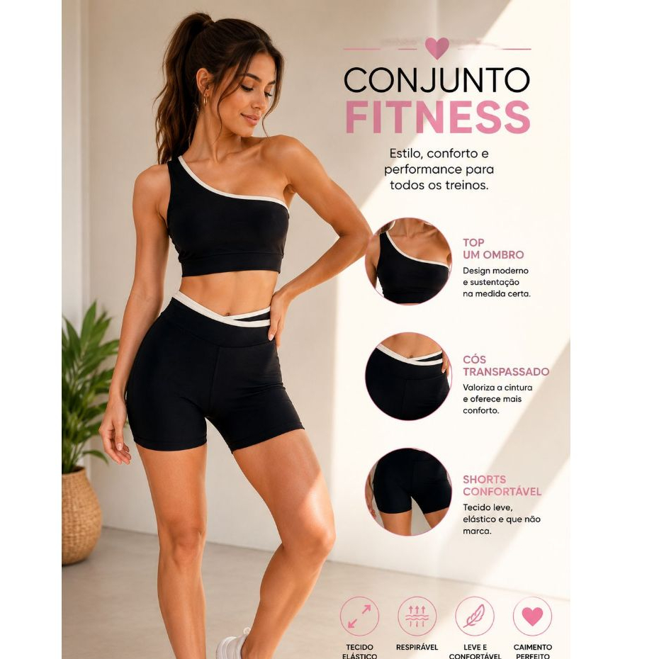 Conjunto Fitness Feminino Poliamida Alta Elasticidade Conforto Poliamida Zero Transparência