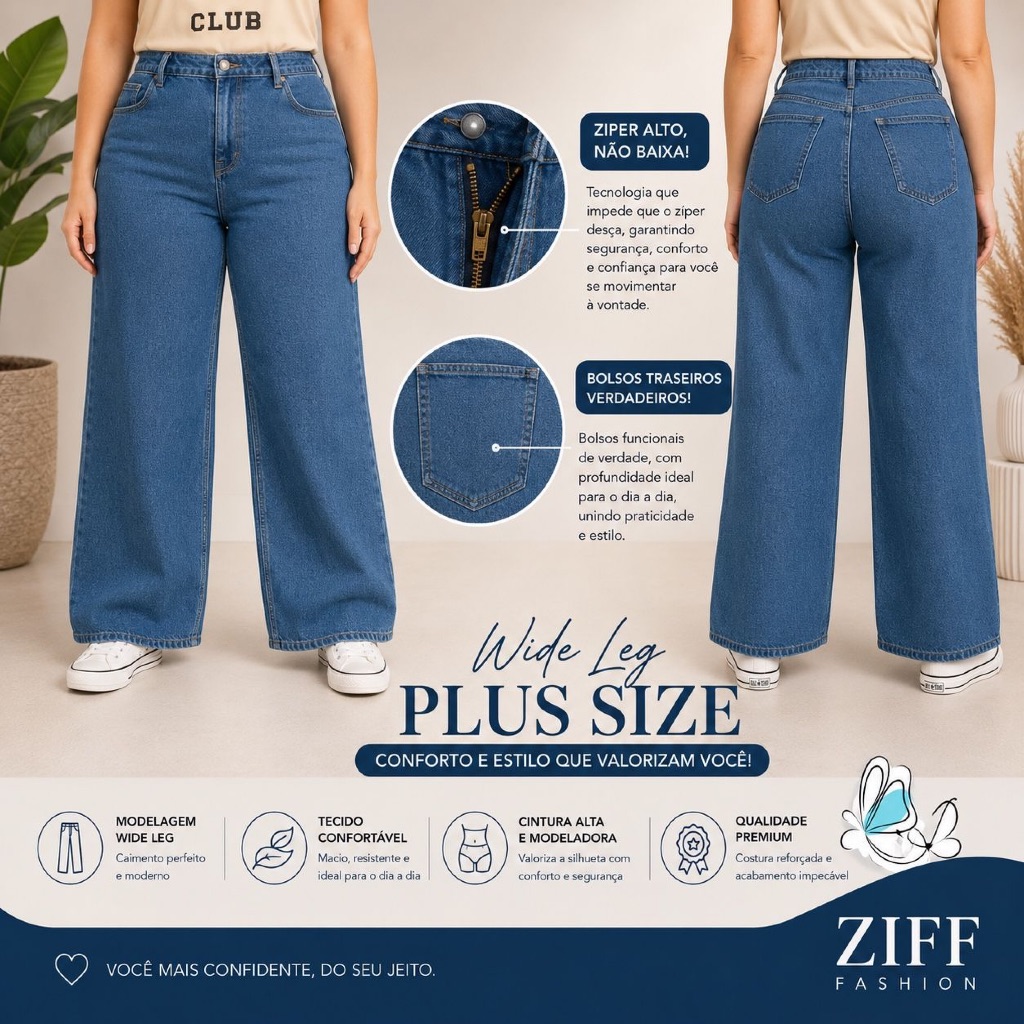 Wide Leg Plus Size Feminina 46 ao 54 Cintura Alta EXTREMA QUALIDADE