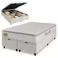 Cama Box Baú Casal Queen Colchão Espuma D33 Pillow Top New Millenium 158x198x60cm Branco Hellen