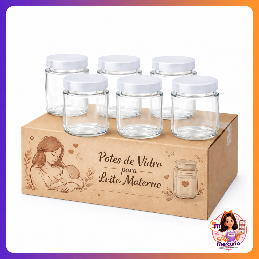 Kit 6/10/12 Potes De Vidros Belém 200ml Tampas Plásticas BPA Free Incolor Armazenar Leite Materno
