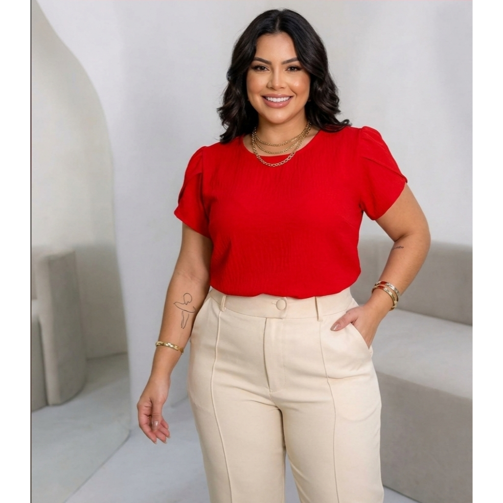 Blusa Plus Size Feminina Manga  Princesa Tecido Duna  G1 G2  G3