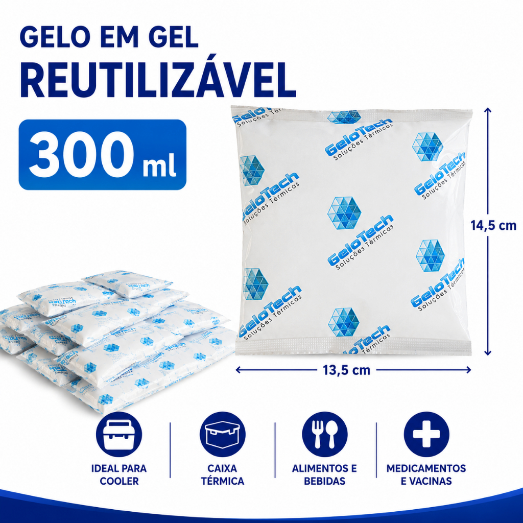 Kit gelo em gel artificial reutilizável flexível 300ml Gelotech gelox bolsa de gelo cooler