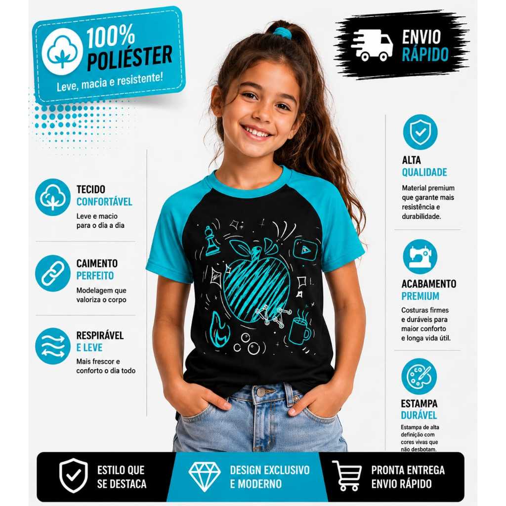 Camiseta Infantil Mundo Torajo Nova Coleção Youtuber Maçã Morajo Juvenil Personagens Presente Festa Aniversario