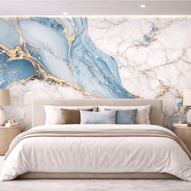 Papel de Parede Mármore Azul Adesivo Lavável 50cm Vinílico Impermeável Premium