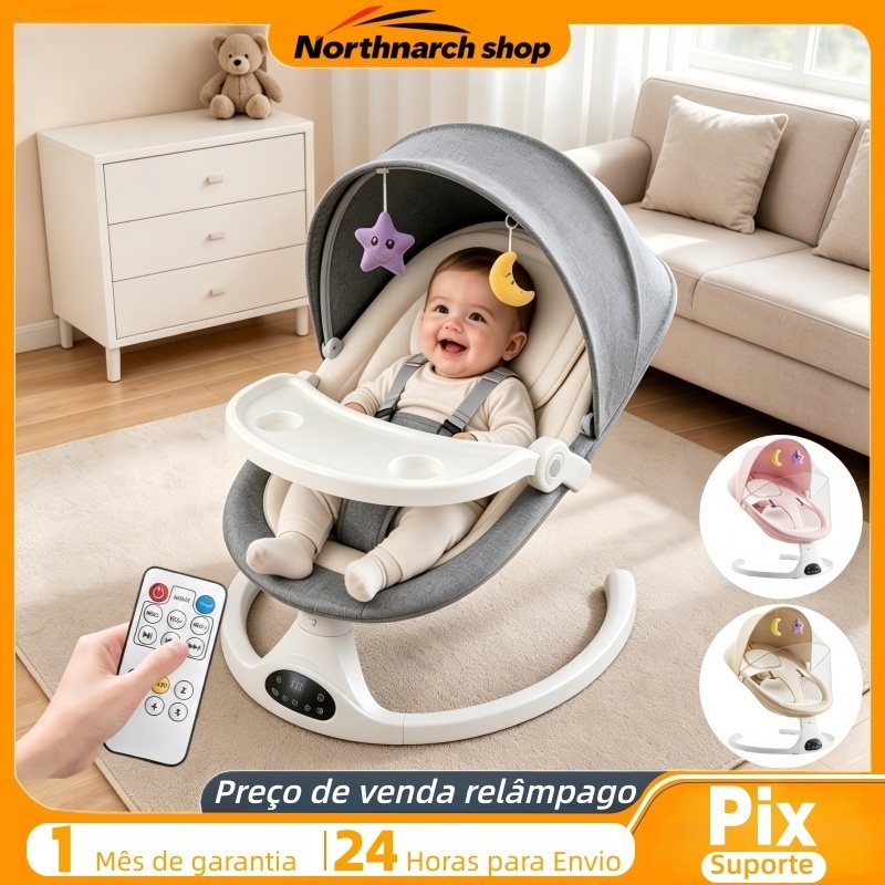 Balanço Elétrico para Bebê com Música Bluetooth, Controle Remoto e Rede Mosquiteiro  Cadeira de Descanso Ergonômica