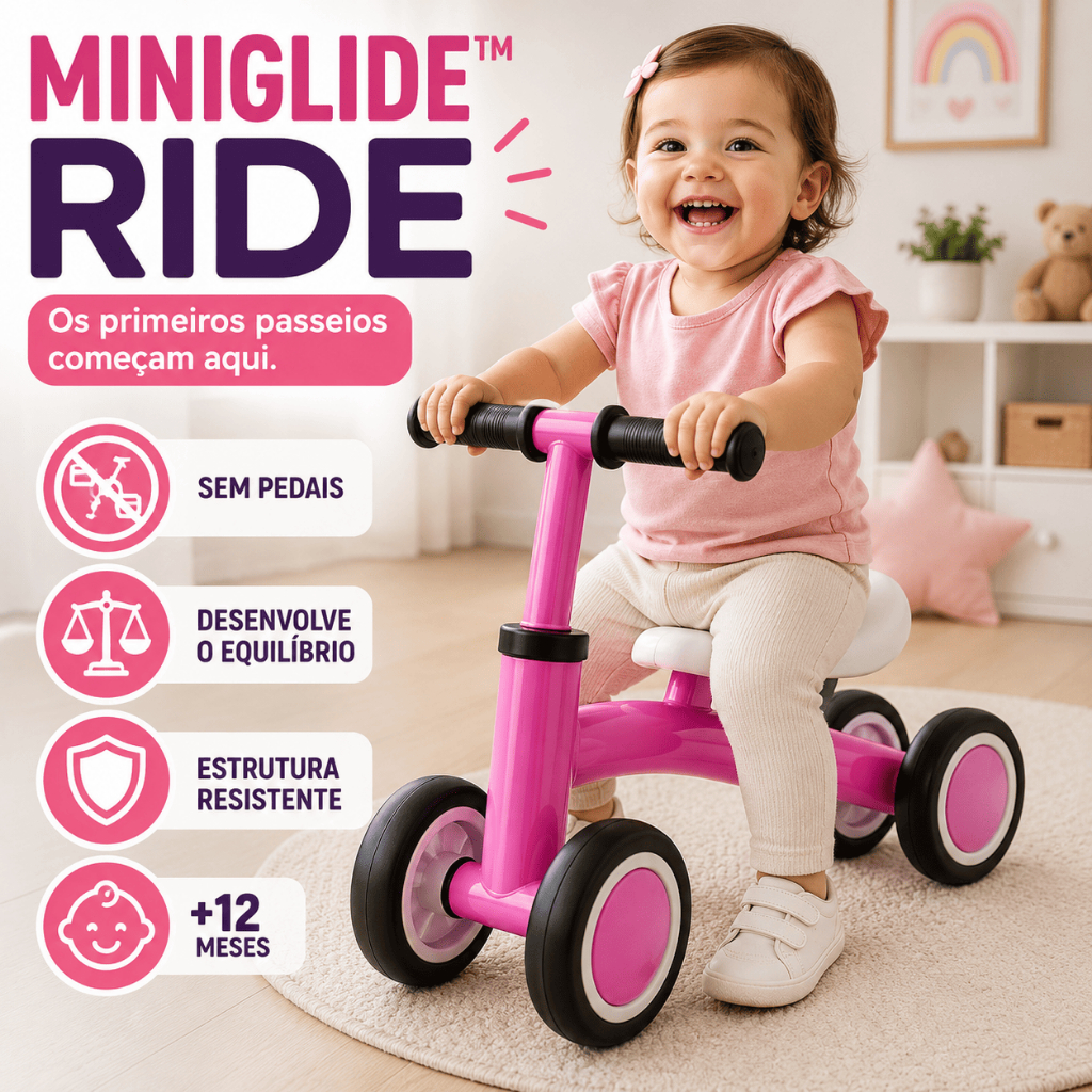 Bicicleta de Equilíbrio Infantil Rosa Sem Pedais Assento Ajustável MiniGlide™ Ride Segura Aprendizado Divertido Leve
