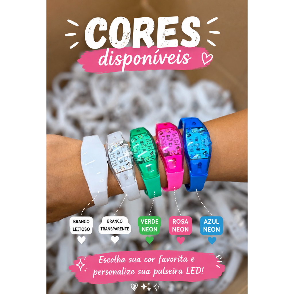 Pulseira LED Personalizada Ativada por Som Sensor de Ritmo Kit para Festas Eventos e Shows