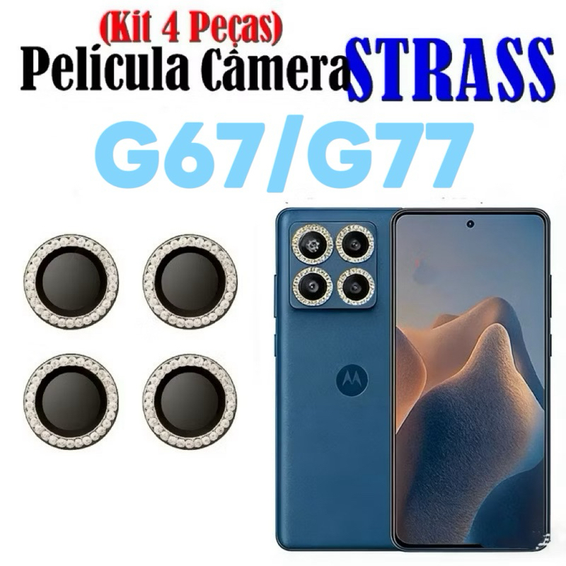 Kit (4 Pcs) Película Lente Câmera Brilho brilhante Diamante Para motorola G67 G77