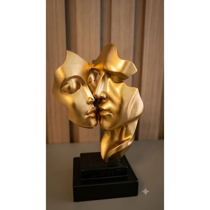Estátua face dupla namorados Onix  - Meditação e Concentração - OURO ENVELHECIDO - Escultura