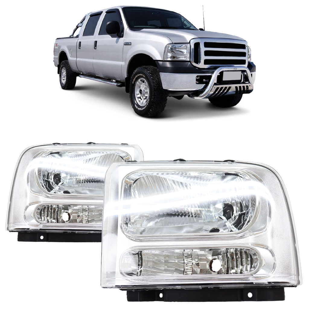 Par Farol Dianteiro F250 2007 2008 2009 2010 2011 Máscara Cromada