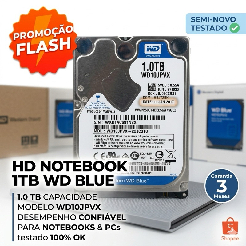 HD e SSD Interno Notebook PC HD Externo 120GB 320GB 500GB 1TB WD Seagate Toshiba