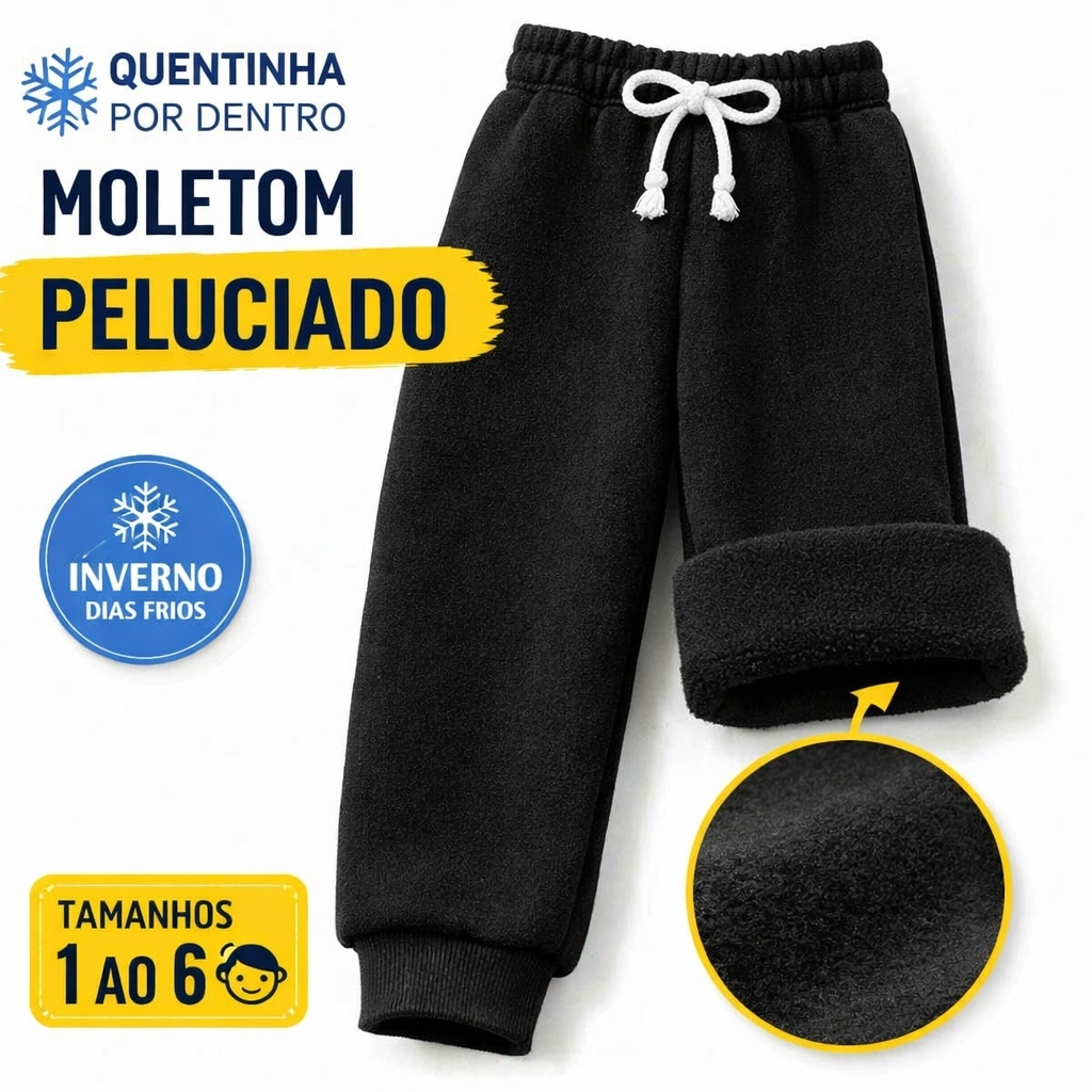 Calça Moletom Peluciado Infantil Menino Inverno Quentinha Confortável Tam 1 ao 6