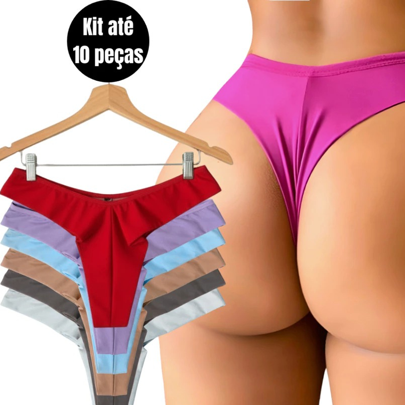 Kit com 10 ou 5 Calcinhas Fio Dental Duplo Empina Bumbum Conforto Sensual Levanta Bumbum