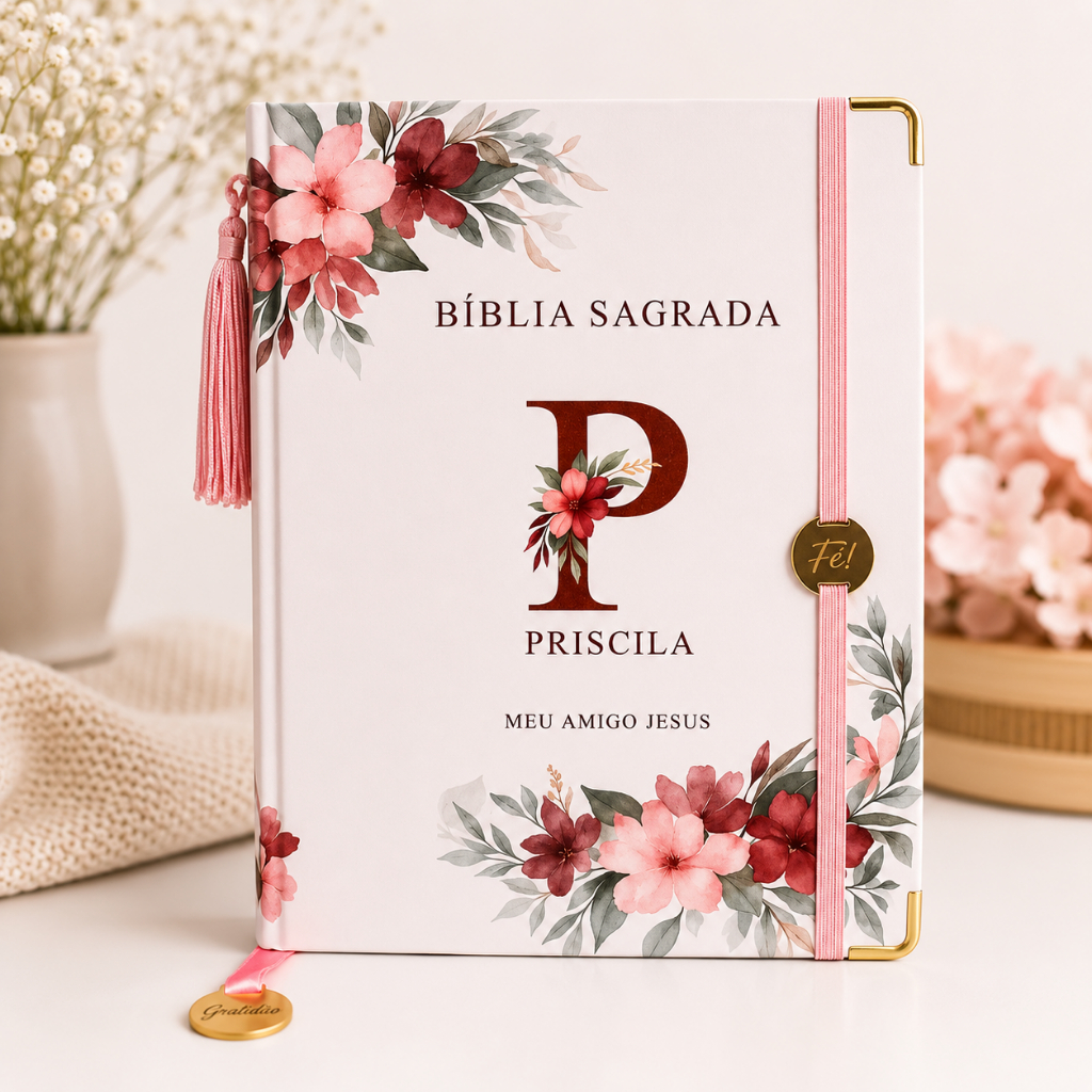 Bíblia Evangélica personalizada com nome na capa e abas dos livros coladas ARC