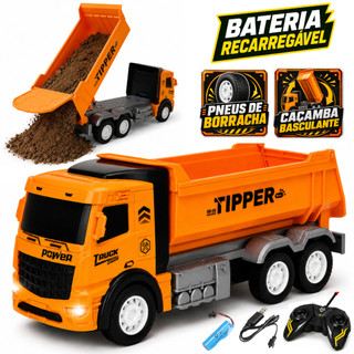 Caminhão Caçamba de Controle Remoto Bateria Recarregável Brinquedo de Menino LED