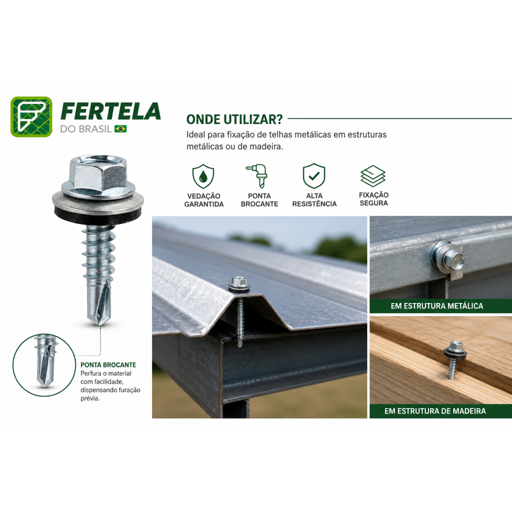 Parafuso Para Telha Auto Brocante Sextavado 12x3/4 500 Peças Perfis Metálicos Metalons Tubos Chapas — imagem 2 de 2