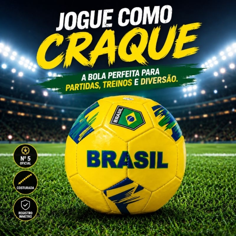 Bola Futebol Brasil Nº5 Costurada Amarela Oficial Treino Campo Quadra Resistente Infantil Adulto