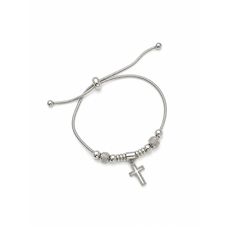 Pulseira Feminina Ajustável Cruz Aço Inoxidável Prata Antialérgica Resistente à Água Delicada Presente