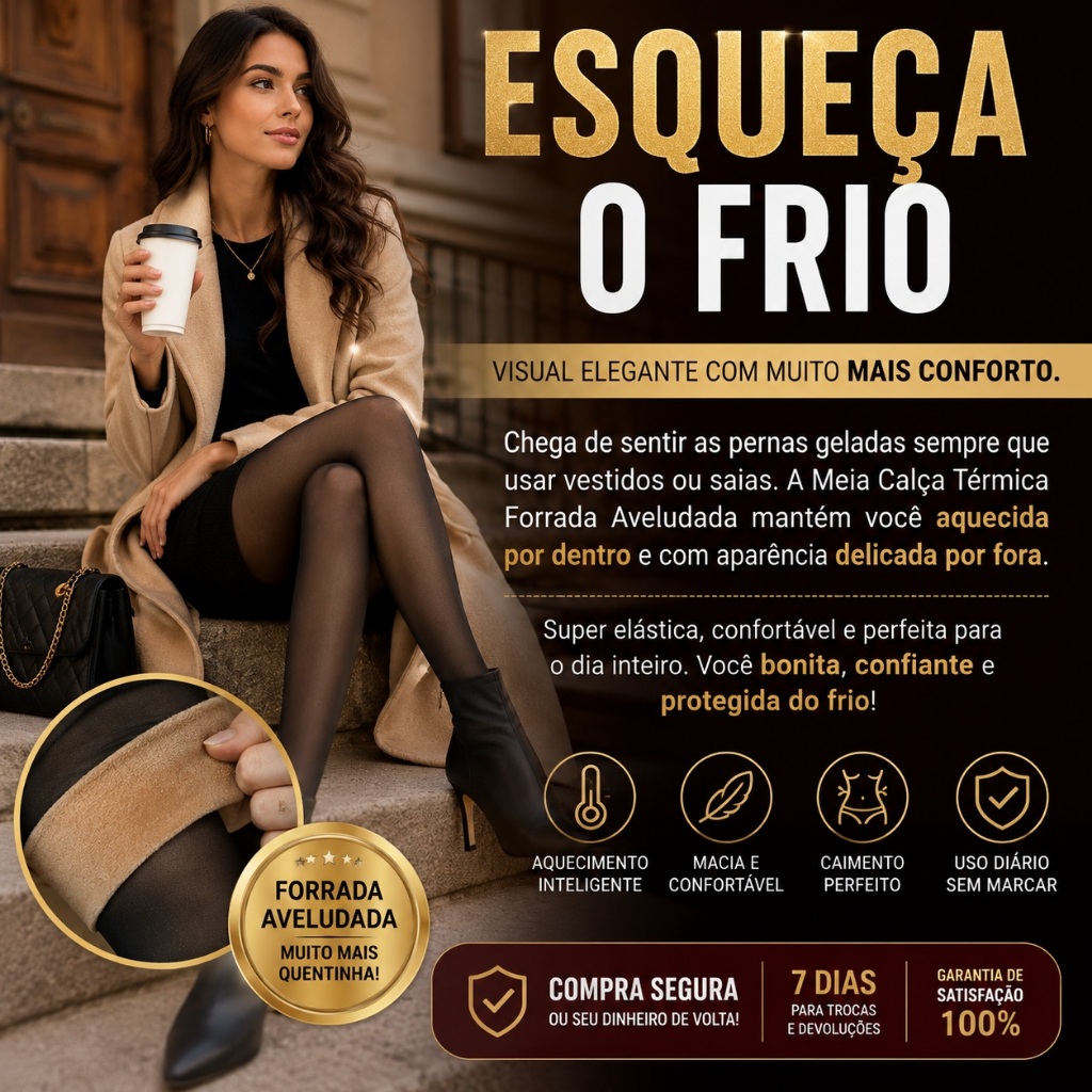 Meia Calça Térmica Forrada Aveludada  Preta Feminina Super Elástica Translúcida