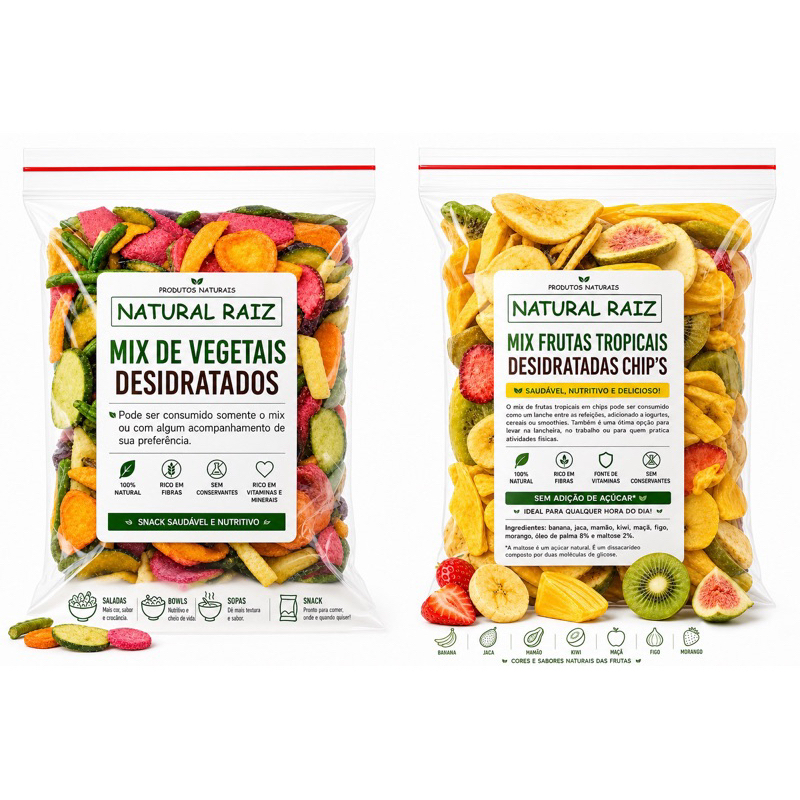 Kit Mix vegetais + Mix Frutas Tropicais Desidratados 100% Natural Snacks