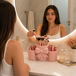Porta Pincéis de Maquiagem e Canetas com Laço Elegante – Organizador de Mesa