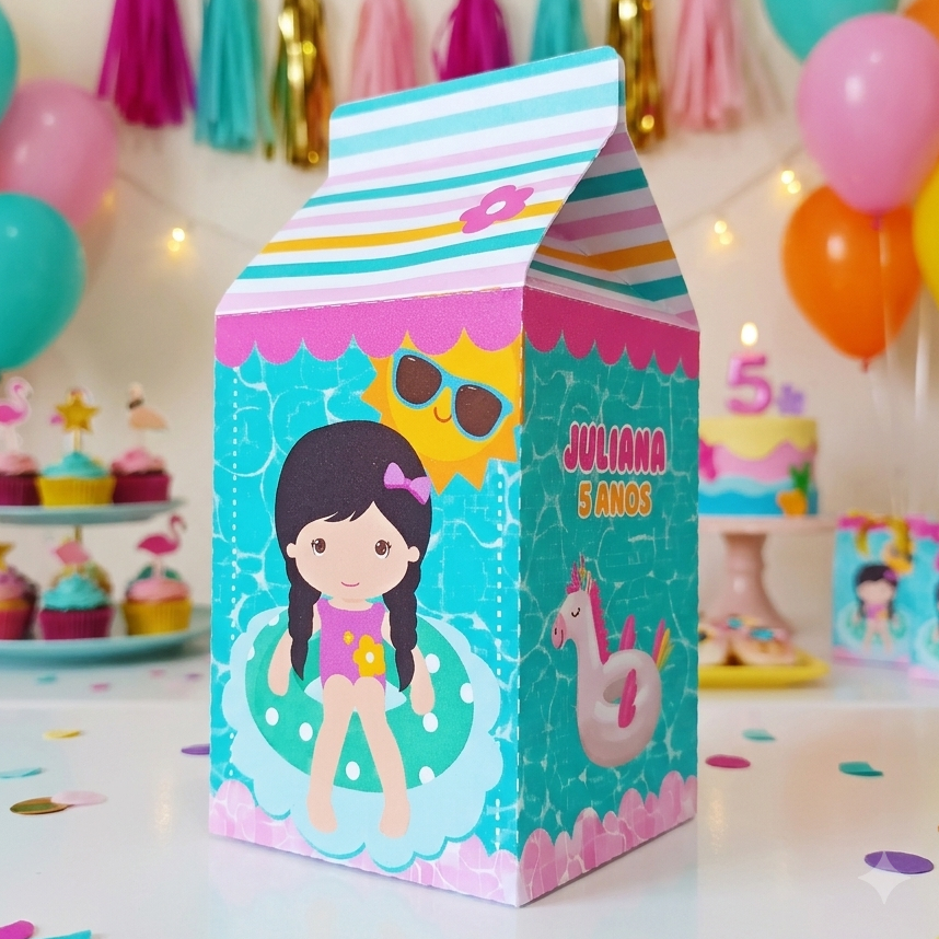ENVIO RÁPIDO - Caixinhas Milk Personalizada Pool Party Menina - Lembrancinha Aniversário Festa