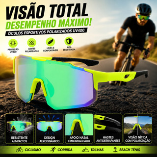 Óculos Ciclismo Polarizado UV400 Visor Único Esportivo Bike Corrida TR90 Lente Espelhada Verde