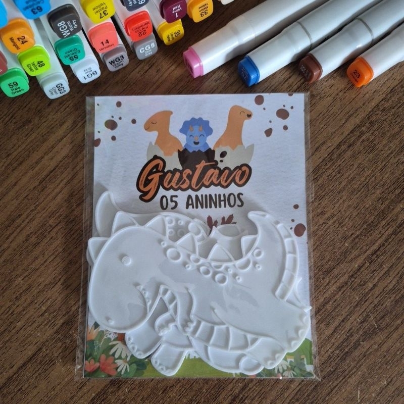 5 Kits para Pintura Colorir Infantil com CARD Personalizado – Lembrancinha Criativa e Reutilizável, Dino, Safari