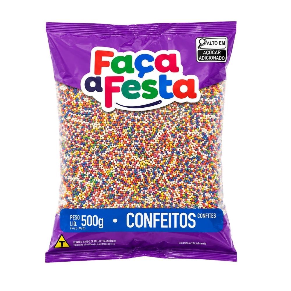 Confeito Miçanga Para Brigadeiro Colorido 8 Cores 500g Faça a Festa Docinhos Donuts Bolos Confeitaria