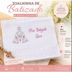 Toalhinha de Batizado Personalizada com Nome | Lembrancinha Bordada