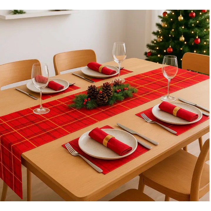 Caminho de Mesa 160x48cm 100% Algodão Natalino Natal | Trilho Decorativo para Mesa de Jantar