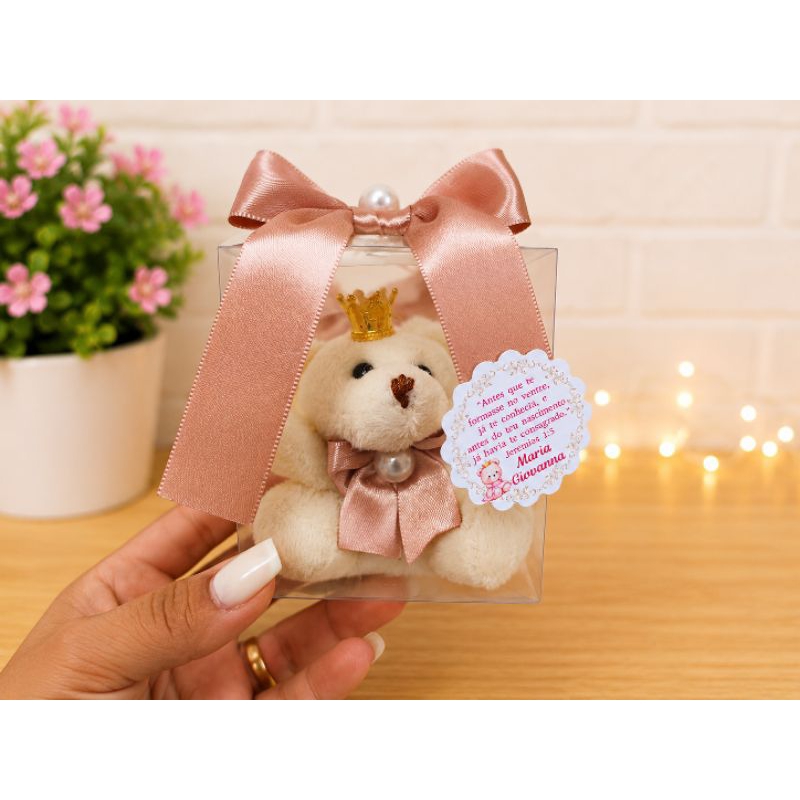 Kit 10 Lembrancinhas Menina Personalizadas Luxo Maternidade Nascimento Chá Bebê Ursinha Chaveiro