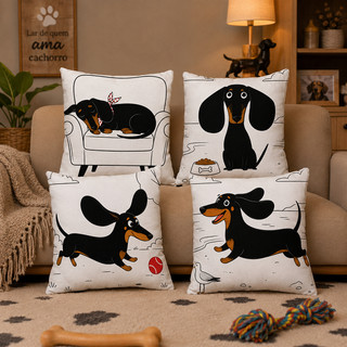 KIT 4 CAPAS DE ALMOFADAS CACHORRO SALSICHA  DACHSHUND TECKEL CÃO   TAMANHO 45X45