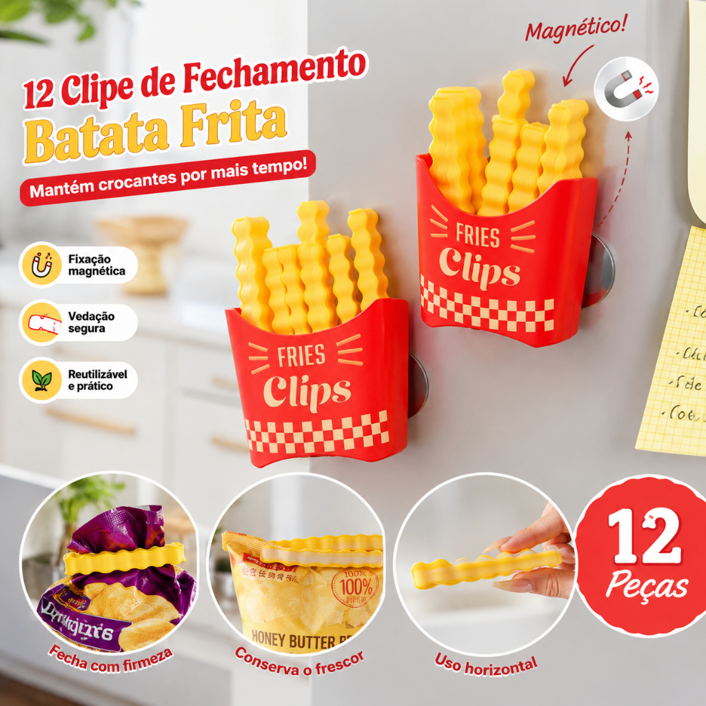 12 Pregadores Seladores de Batatas Fritas: À Prova de Umidade, Ímãs Garantem Conservação Ideal