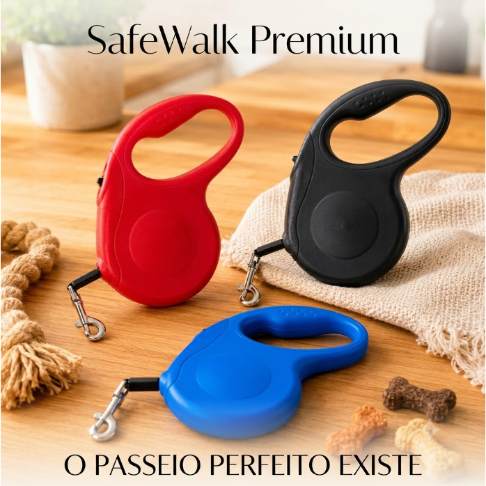 Guia Retrátil Para Passeio Com Trava Segurança Cabo Ergonômico 5 Metros - Sortida